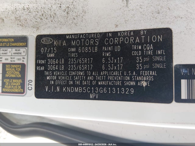Продаж на аукціоні авто 2016 Kia Sedona Lx, vin: KNDMB5C13G6131329, номер лоту: 44991012