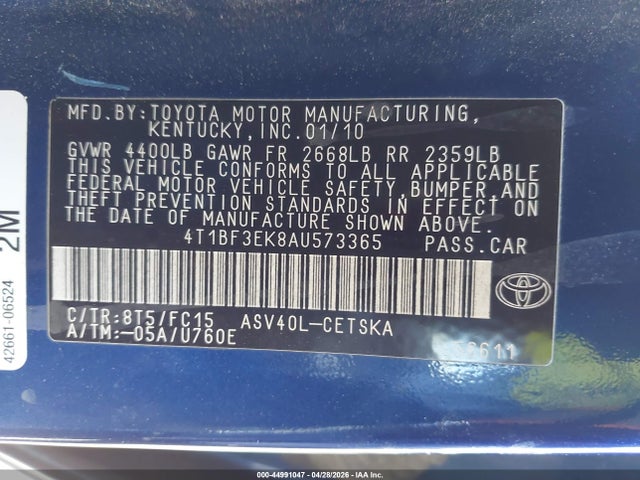 Продажа на аукционе авто 2010 Toyota Camry Se, vin: 4T1BF3EK8AU573365, номер лота: 44991047