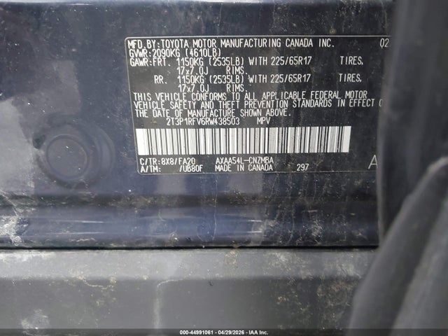 2T3P1RFV6RW438503 Toyota Rav4 Xle