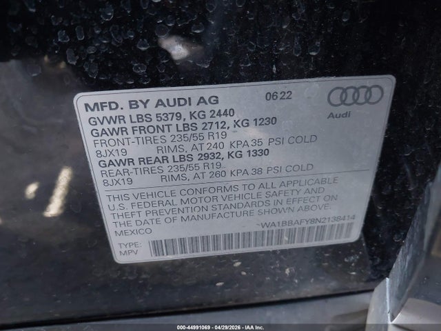 Продаж на аукціоні авто 2022 Audi Q5 Premium Plus 40 Tfsi Quattro S Tronic, vin: WA1BBAFY8N2138414, номер лоту: 44991069