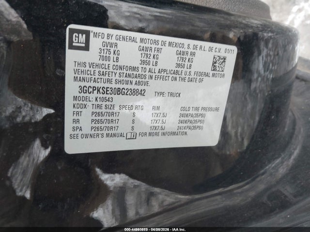 Aukcja sprzedaży 2011 Chevrolet Silverado 1500 Lt, vin: 3GCPKSE30BG238842, numer aukcji: 44991073
