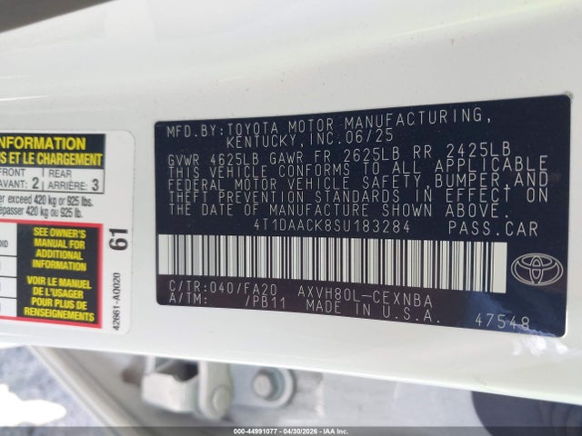 Toyota CAMRY LE 2025 4T1DAACK8SU183284 Image 9