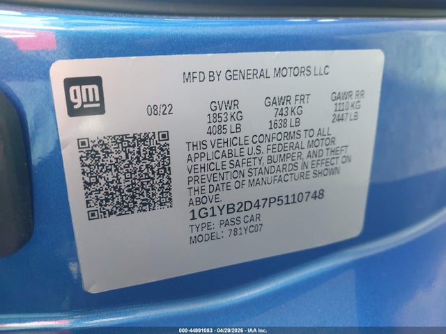 1G1YB2D47P5110748 Chevrolet Corvette Stingray Rwd 2lt