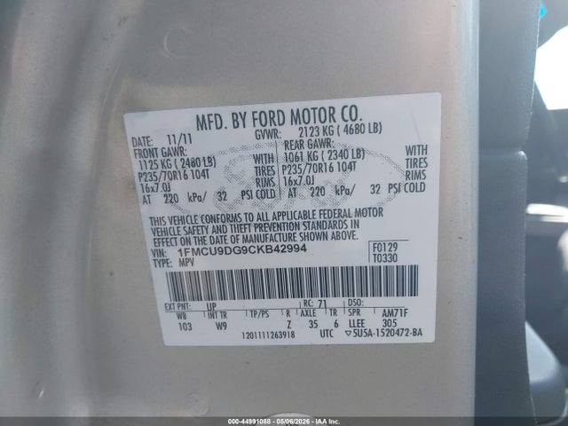 2012 Ford Escape Xlt მანქანა იყიდება აუქციონზე, vin: 1FMCU9DG9CKB42994, აუქციონის ნომერი: 44991088