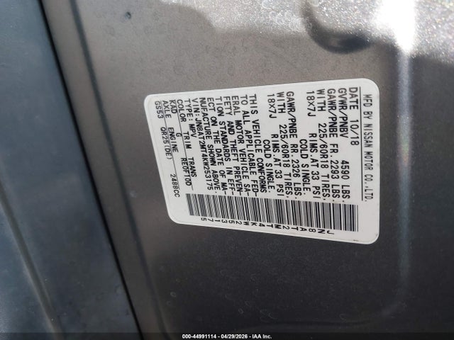 Aukcja sprzedaży 2019 Nissan Rogue Sv, vin: JN8AT2MT4KW253175, numer aukcji: 44991114