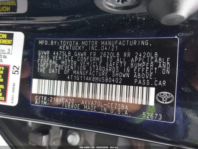 4T1G11AK8MU580402 Toyota CAMRY SE
