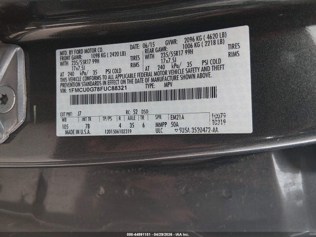 Ford ESCAPE SE 2015 1FMCU0G78FUC88321 Image 9