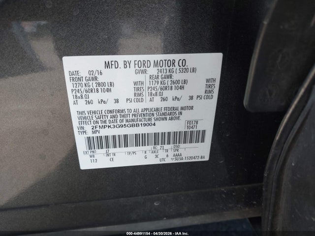 Ford EDGE SE 2016 2FMPK3G95GBB19004 Image 9