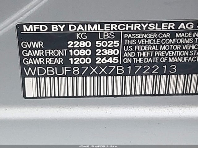 44991156 :رقم المزاد ، WDBUF87XX7B172213 vin ، 2007 Mercedes-benz E 350 4matic مزاد بيع