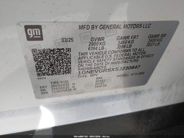 Продажа на аукционе авто 2025 Chevrolet Traverse Awd Lt, vin: 1GNEVGRSXSJ230847, номер лота: 44991193