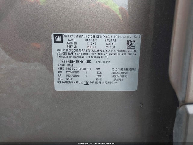 3GYFNBE31GS570404 Cadillac Srx Luxury Collection