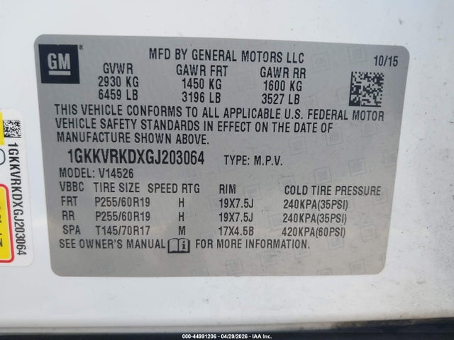 Продаж на аукціоні авто 2016 Gmc Acadia Slt-1, vin: 1GKKVRKDXGJ203064, номер лоту: 44991206