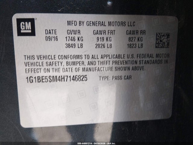1G1BE5SM4H7146825 Chevrolet Cruze Lt Auto