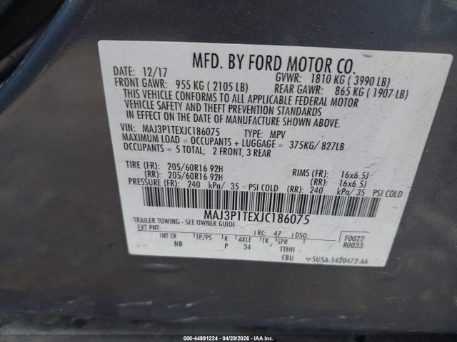 Aukcja sprzedaży 2018 Ford Ecosport Se, vin: MAJ3P1TEXJC186075, numer aukcji: 44991224