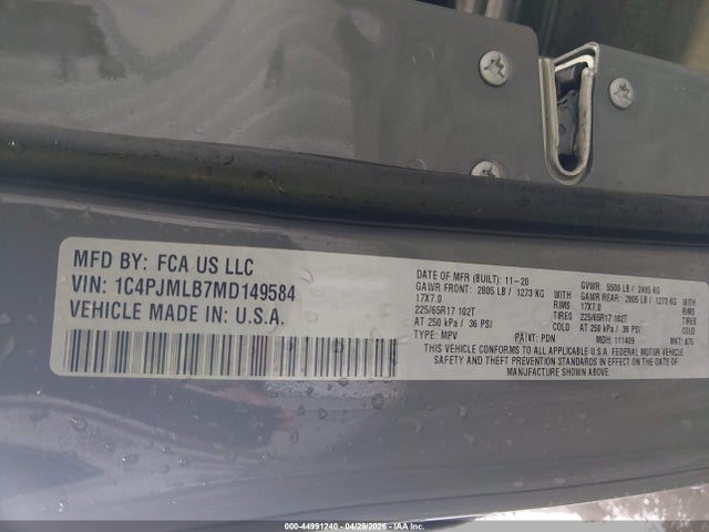 2021 Jeep Cherokee Latitude Plus 4x4 მანქანა იყიდება აუქციონზე, vin: 1C4PJMLB7MD149584, აუქციონის ნომერი: 44991240