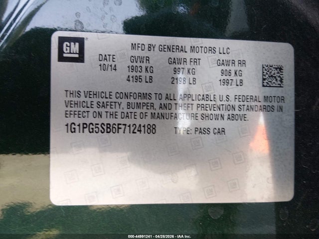 44991241 :رقم المزاد ، 1G1PG5SB6F7124188 vin ، 2015 Chevrolet Cruze Ltz مزاد بيع