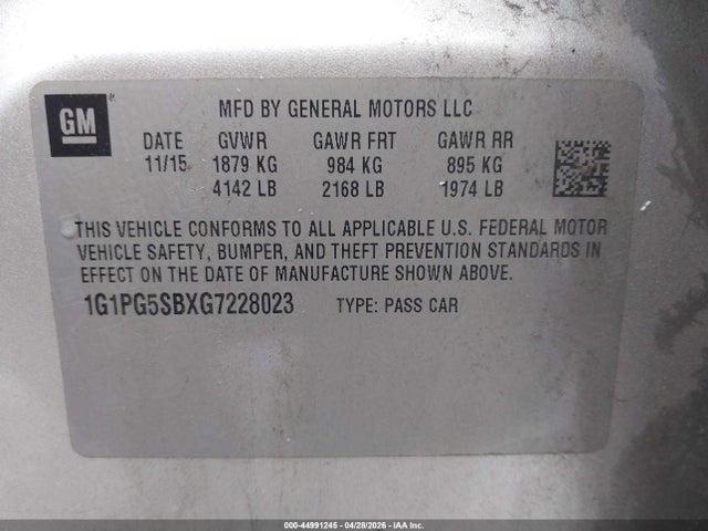 1G1PG5SBXG7228023 Chevrolet Cruze Limited Ltz Auto
