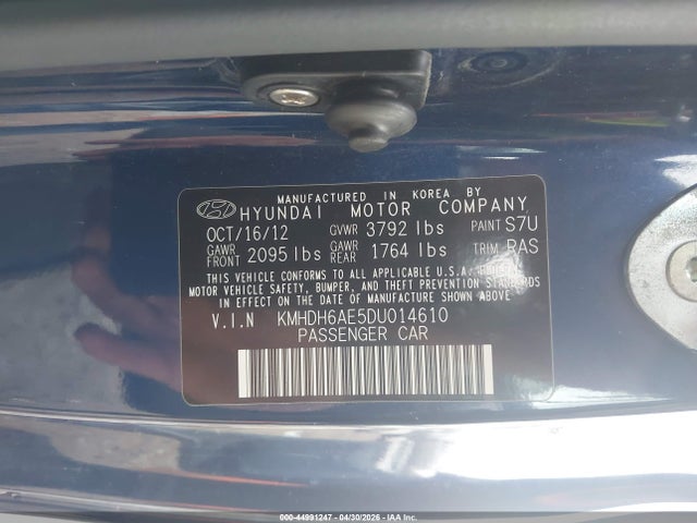 Продаж на аукціоні авто 2013 Hyundai Elantra Gs, vin: KMHDH6AE5DU014610, номер лоту: 44991247