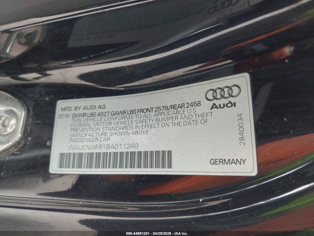 Продажа на аукционе авто 2011 Audi S5 4.2 Premium Plus, vin: WAUCVAFR1BA011240, номер лота: 44991281