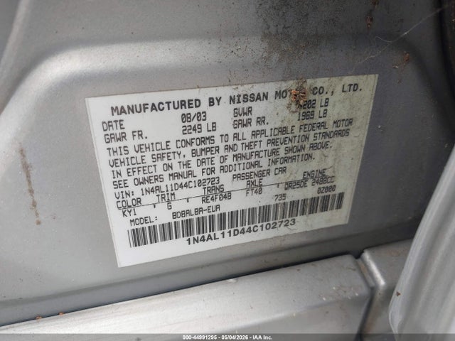 44991295 :رقم المزاد ، 1N4AL11D44C102723 vin ، 2004 Nissan Altima 2.5 S مزاد بيع