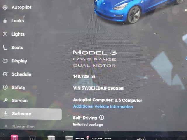 44991330 :رقم المزاد ، 5YJ3E1EBXJF096558 vin ، 2018 Tesla Model 3 Long Range/performance مزاد بيع