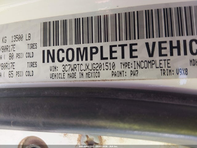 44991331 :رقم المزاد ، 3C7WRTCJXJG201510 vin ، 2018 Ram 3500 Chassis Tradesman/slt/laramie مزاد بيع
