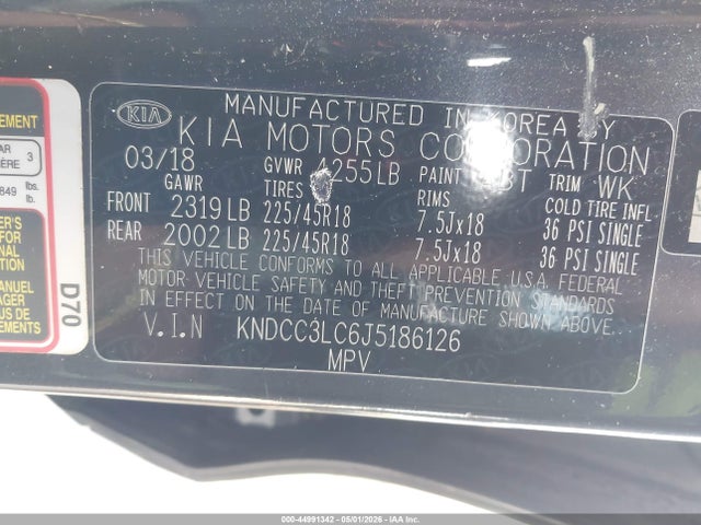 Auction sale of the 2018 Kia Niro Ex, vin: KNDCC3LC6J5186126, lot number: 44991342
