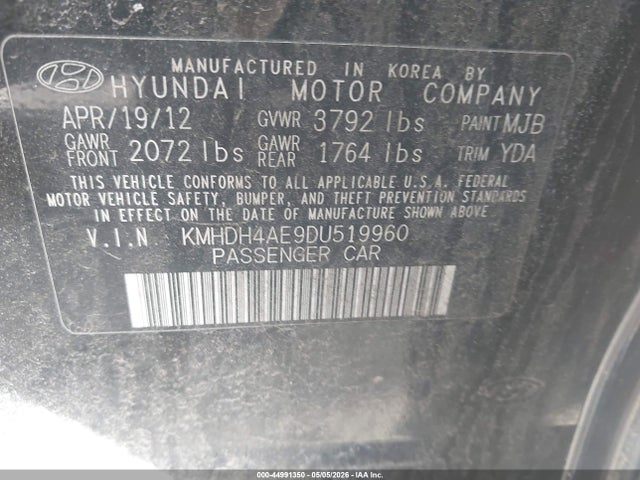 Aukcja sprzedaży 2013 Hyundai Elantra Gls/limited, vin: KMHDH4AE9DU519960, numer aukcji: 44991350
