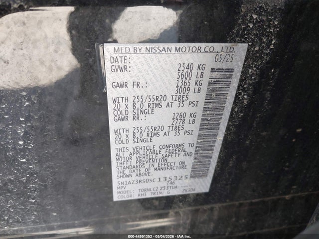 44991352 :رقم المزاد ، 5N1AZ3BS0SC135325 vin ، 2025 Nissan Murano Sv مزاد بيع