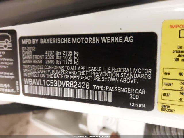 2013 Bmw X1 Xdrive28i მანქანა იყიდება აუქციონზე, vin: WBAVL1C53DVR82428, აუქციონის ნომერი: 44991353