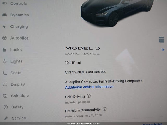 Aukcja sprzedaży 2025 Tesla Model 3 Long Range Rear-wheel Drive/standard Rear-wheel Drive, vin: 5YJ3E1EA4SF989799, numer aukcji: 44991355