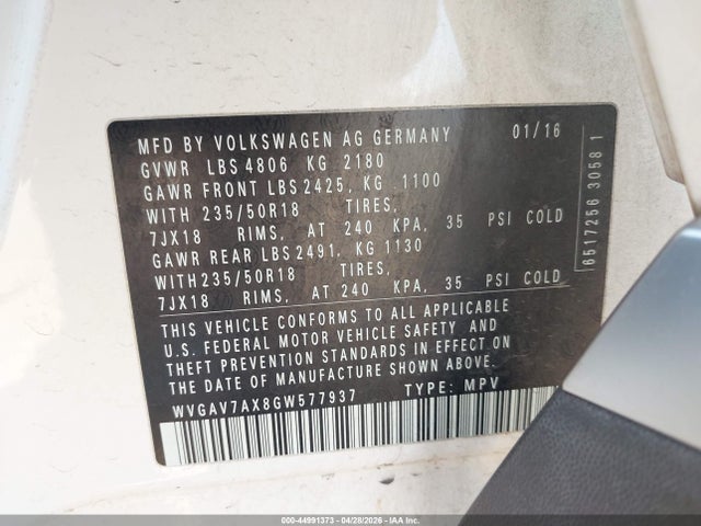 WVGAV7AX8GW577937 Volkswagen TIGUAN SE