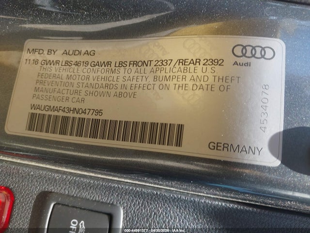 WAUGMAF43HN047795 Audi A4 2.0t Ultra Premium