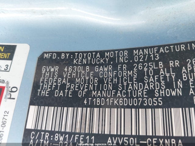 Продаж на аукціоні авто 2013 Toyota Camry Hybrid Le, vin: 4T1BD1FK6DU073055, номер лоту: 44991396