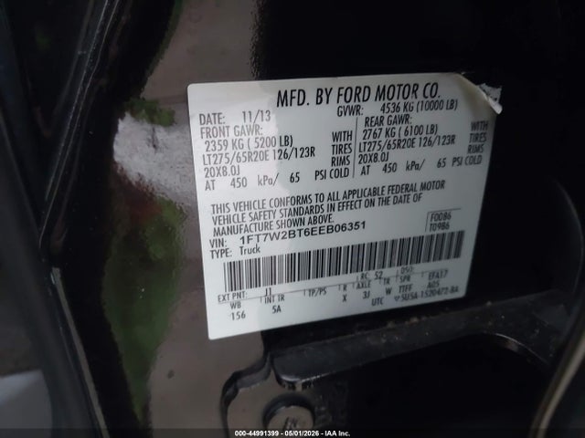 2014 Ford F-250 Lariat მანქანა იყიდება აუქციონზე, vin: 1FT7W2BT6EEB06351, აუქციონის ნომერი: 44991399