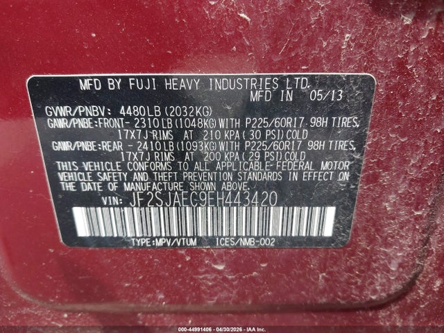 Продаж на аукціоні авто 2014 Subaru Forester 2.5i Premium, vin: JF2SJAEC9EH443420, номер лоту: 44991406
