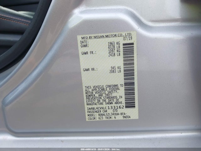 Aukcja sprzedaży 2020 Nissan Altima Sr Fwd, vin: 1N4BL4CVXLC133162, numer aukcji: 44991419
