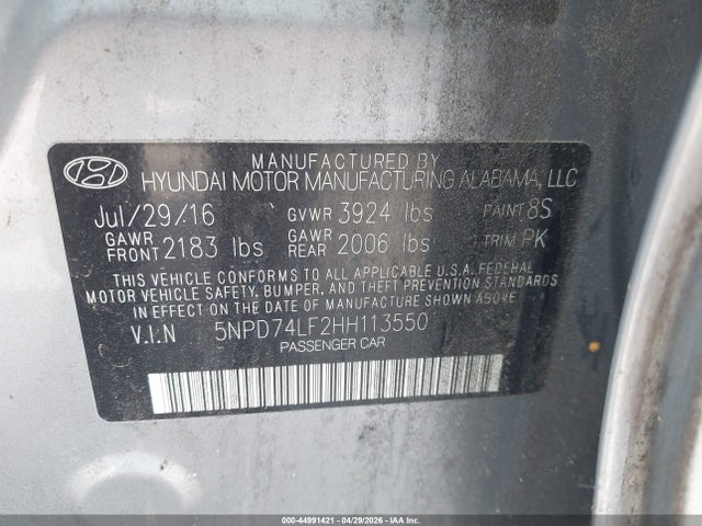 Aukcja sprzedaży 2017 Hyundai Elantra Se, vin: 5NPD74LF2HH113550, numer aukcji: 44991421