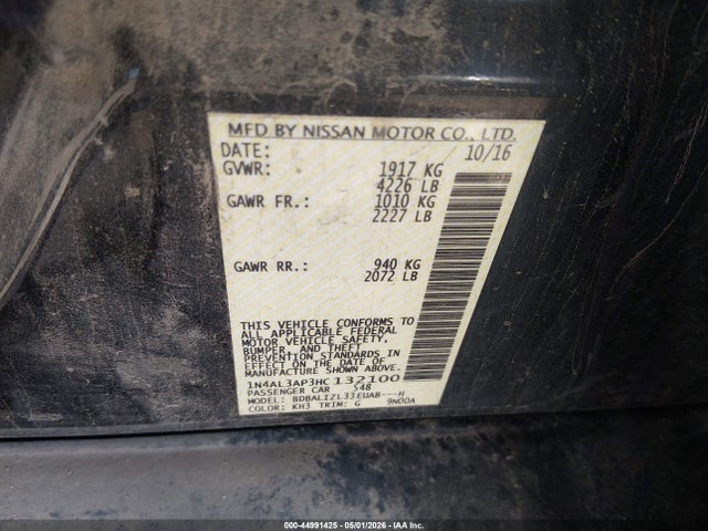2017 Nissan Altima 2.5 Sv მანქანა იყიდება აუქციონზე, vin: 1N4AL3AP3HC132100, აუქციონის ნომერი: 44991425