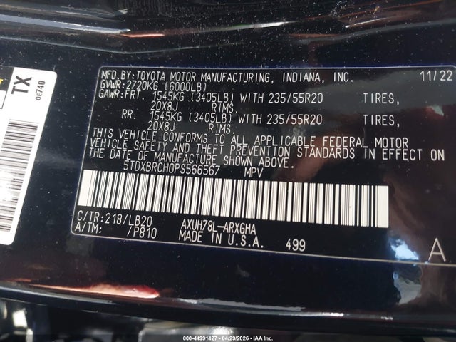 5TDXBRCH0PS566567 Toyota Highlander Hybrid Limited