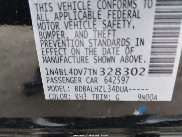 Продаж на аукціоні авто 2026 Nissan Altima Sv Fwd, vin: 1N4BL4DV7TN328302, номер лоту: 44991428