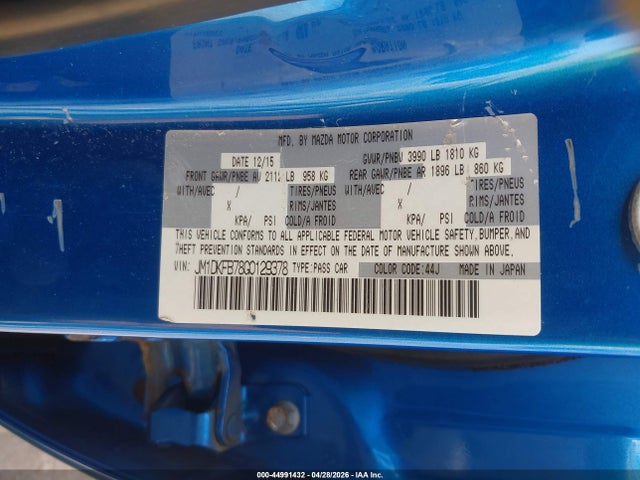 44991432 :رقم المزاد ، JM1DKFB78G0129378 vin ، 2016 Mazda Cx-3 Sport مزاد بيع