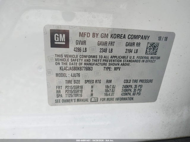 Aukcja sprzedaży 2019 Buick Encore Fwd Preferred, vin: KL4CJASB0KB776063, numer aukcji: 44991451