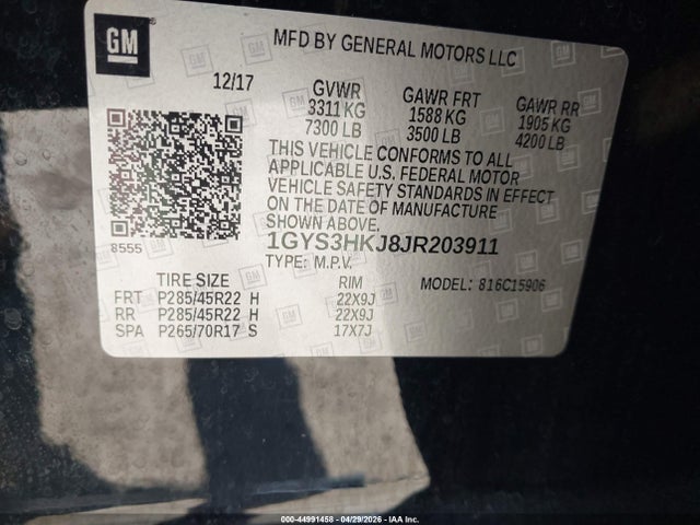 Aukcja sprzedaży 2018 Cadillac Escalade Esv Luxury, vin: 1GYS3HKJ8JR203911, numer aukcji: 44991458