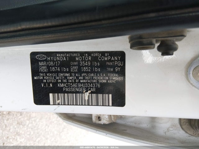 Aukcja sprzedaży 2017 Hyundai Accent Se, vin: KMHCT5AE9HU334376, numer aukcji: 44991476