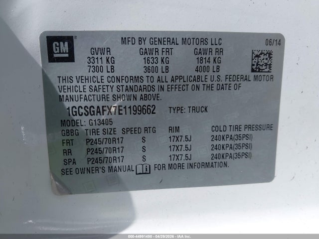 1GCSGAFX7E1199662 Chevrolet Express 1500 Work Van