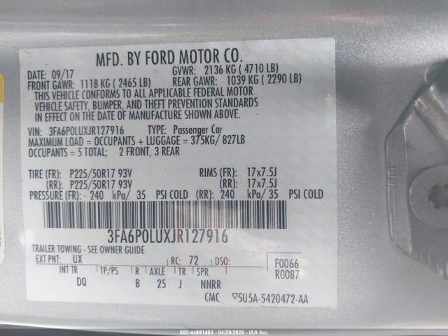 Продаж на аукціоні авто 2018 Ford Fusion Hybrid Se, vin: 3FA6P0LUXJR127916, номер лоту: 44991493