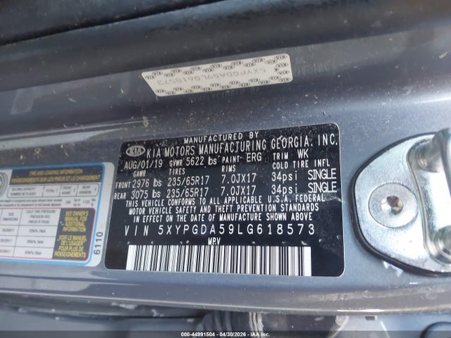 5XYPGDA59LG618573 KIA Sorento 3.3l Lx