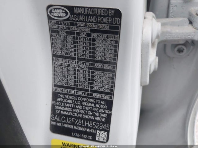 Aukcja sprzedaży 2020 Land Rover Discovery Sport S, vin: SALCJ2FX8LH852945, numer aukcji: 44991507
