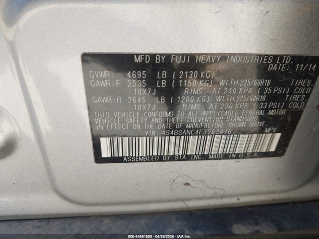 4S4BSANC4F3263476 Subaru Outback 2.5i Limited
